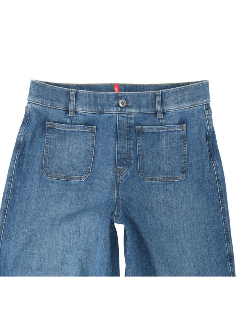 Spanx Everywhere Wide Leg Cropped Denim Patch Pockets Tummy Control Jeans XL - Picture 5 of 8